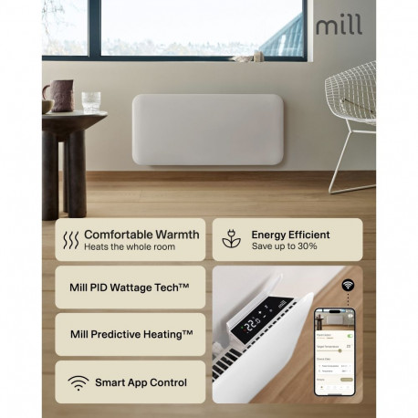 Mill WiFi-paneelradiaator PA1500WIFI4A 1500W sobib kuni 18–22m² suurustele ruumidele IPX4, valge
