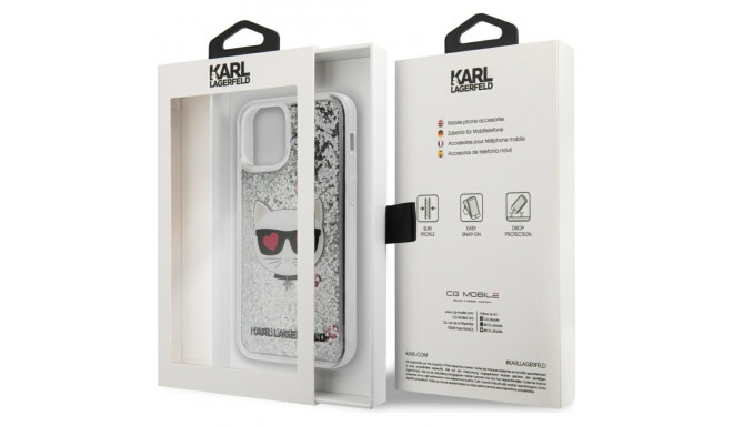 Karl Lagerfeld KLHCP12SLCGLSL iPhone 12 mini 5.4" hõbedane kõvakate Liquid Glitter Choupette