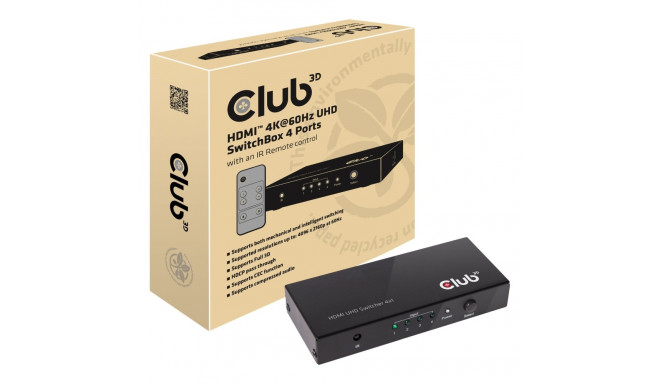 CLUB 3D HDMI 2.0 UHD SwitchBox 4 Ports