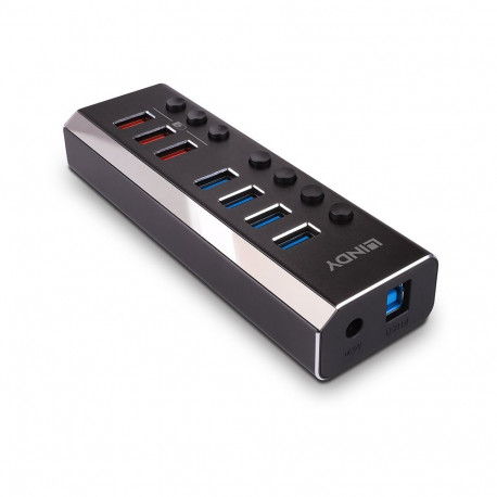 USB Hub - LINDY 4 Ports USB 3.0 Hub with 3 Fast Charging 3.0 Ports