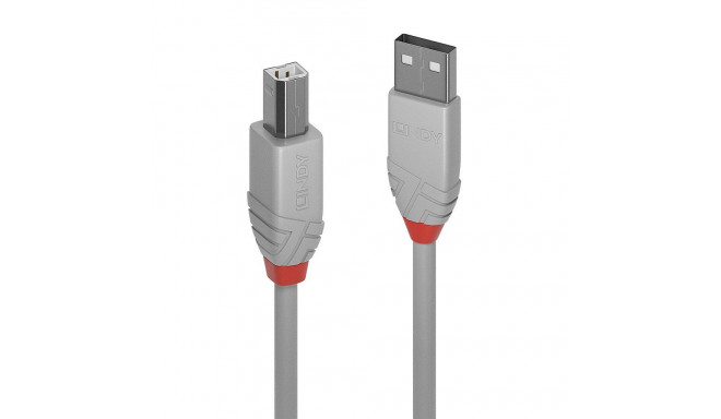 USB Cable - LINDY Anthra Line USB 2.0 Type A to B Cable M/M, 5 m, Gray