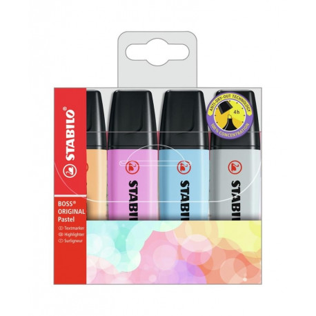 STABILO tekstimarker, BOSS ORIGINAL, pastelne, 4 värvi / oranž, sinine, fuksia, siidihall