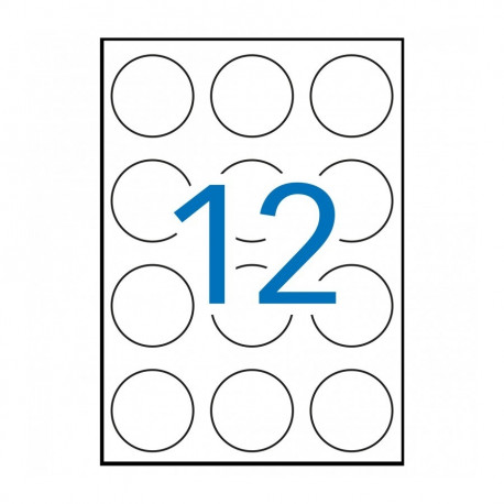 Etikett iseliimuv APLI ümar 60mm, 12 tk A4 lehel, 100l/pk, Ref.01244