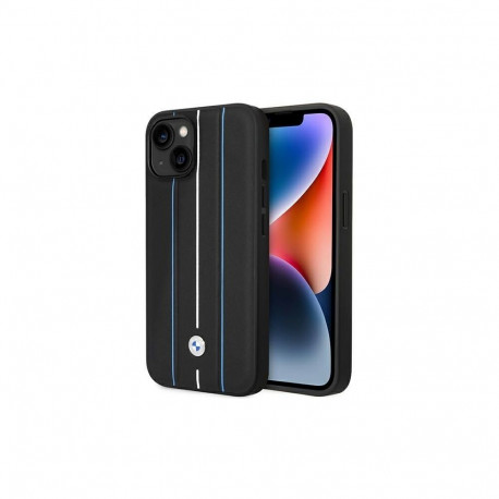 BMW Case BMW BMHCP14S22RVSK iPhone 14 6.1" black/black hardcase Leather Stamp Blue Lines