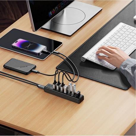 Orico Orico PW7U-U3 hub 7x USB-A 3.0 + USB-C 5V/3A 1m - black