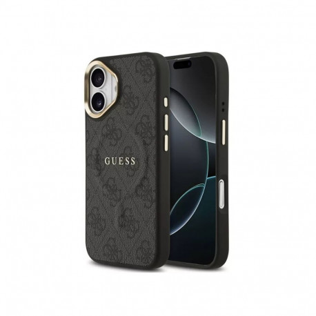 Guess Apple iPhone 17 PU Leather 4G Gold Frame MagSafe Case Black