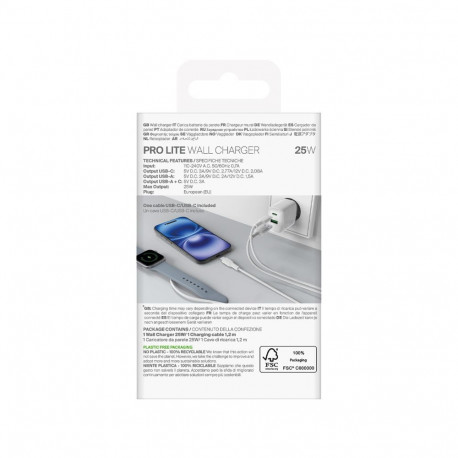 Puro Puro PROLITE 25W USB-A / USB-C wall charger + USB-C - USB-C cable 1.2m - white