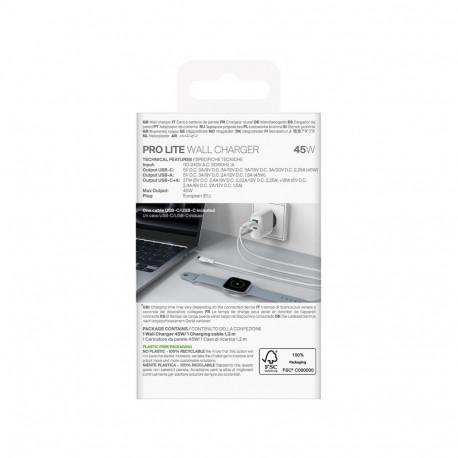 Puro Puro Daily Prolite 45W USB-C USB-A Power Delivery Charger with USB-C Cable - White