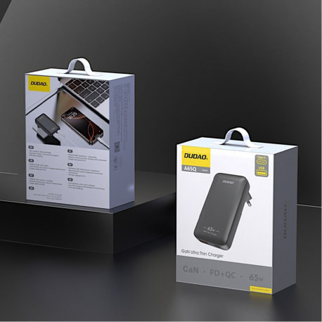 Dudao GaN Dudao A65Q 65W USB-A / USB-C PD Ultra-Thin Travel Wall Charger EU / US - Black
