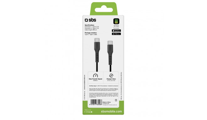 SBS SBS TECABLETCC3M USB-C - USB-C 3m Cable - Black