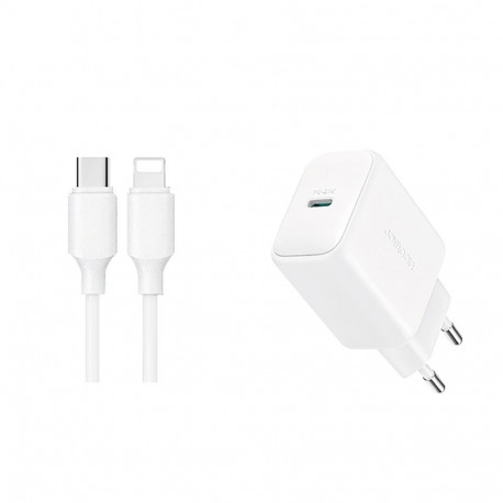 Joyroom Joyroom JR-TCF20 USB-C PD 20W network charger - white + USB-C / Lightning cable 1m