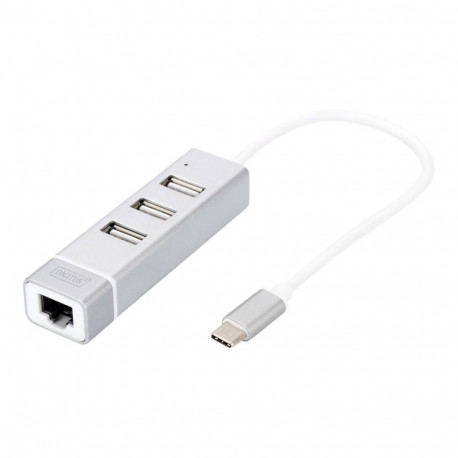 Digitus USB Type-C 3-Port Hub + Fast Ethernet LAN Adapter
