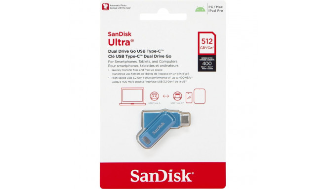 SanDisk Ultra Dual DriveGo 512GB USBA+C türkiissinine SDDDC3-512G-G46NBB