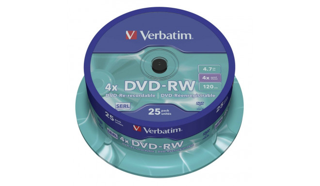 1x25 Verbatim DVD-RW 4,7GB 4x kiirus, matt hõbedane