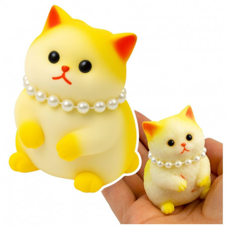 Gniotek sensoorne pehme kass pärlitega valge-kollane 7,5cm