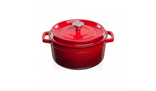 Cast iron pot Grand Feu, minimalist design "Casserole" with lid, 3.5l, red color.