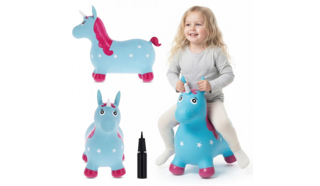Skoczek gumowy dla dzieci JEDNOROŻEC 60 cm niebieski & róż do skakania z pompką