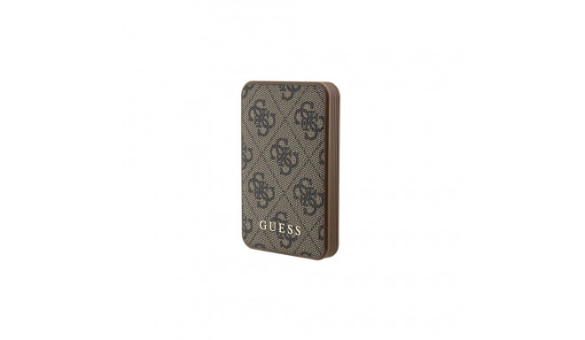 Guess Powerbank 15W 5000mAh 4G Leather Metal Logo Magsafe Brown