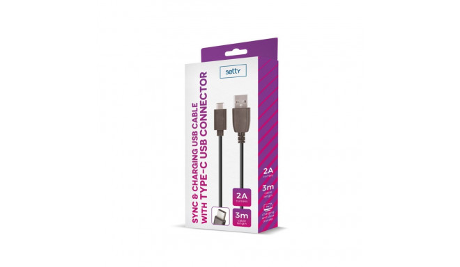 Setty Universal USB Cable 3m 2A type-C Black