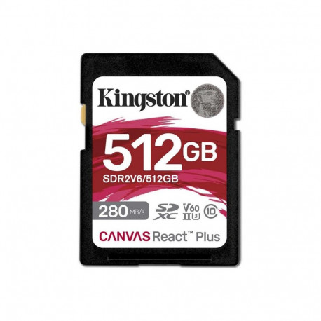 Kingston SDXC II V60 React Plus | SDR2V6/512GB | 512 GB | SDXC | Flash memory class Class 10, UHS-II