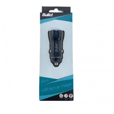 - BULLET USB Car Charger Q3.0 + Type C 2.4A Black