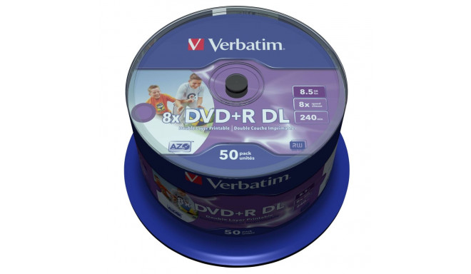 1x50 Verbatim DVD+R Double Layer 8x kiirus, 8,5GB laialt prinditav