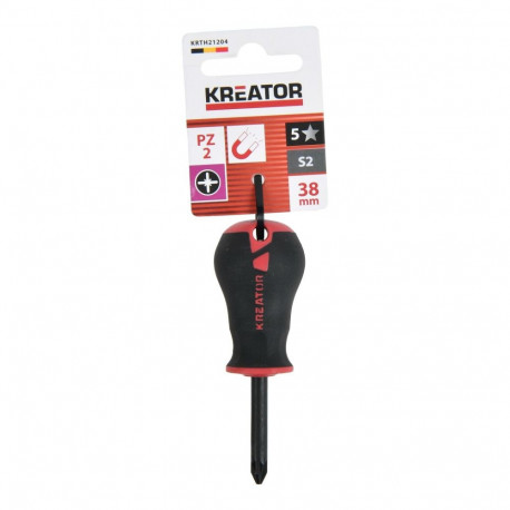 Stubby screwdriver Pozidriv 38mm, PZ2, KREATOR, KRTH21204, Shaft length: 38 mm, Head size: 2