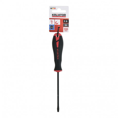 Kreator KRTH20303 slotted screwdriver, 100mm, SL4, S2 steel, magnetic tip, anti-slip handle