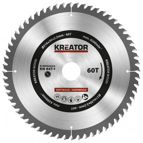 Saetera puidule Ø216x30x2,2mm, 60 hammast Kreator