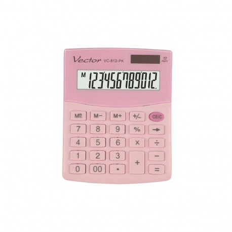Calculator - VECTOR KAV VC-812 12-Digit LCD Battery/Solar Pink