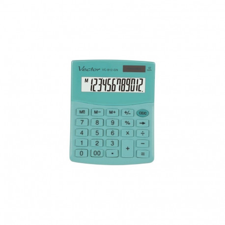 Calculator - VECTOR KAV VC-812 12-Digit LCD Battery/Solar Desktop Green