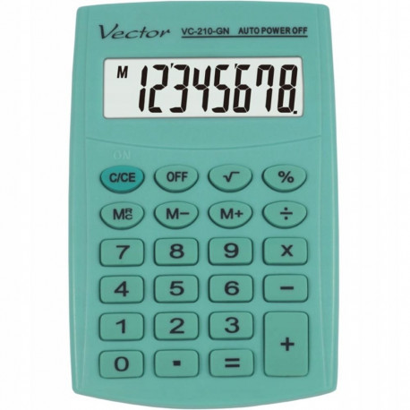 Calculator - Vector KAV VC-210 GN 8-Digit, Battery Operated, Compact Design, Light Green
