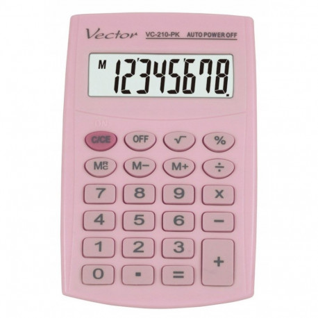 Calculator - Vector KAV VC-210 PK 8-Digit, 23 Buttons, Battery Operated, Light Pink