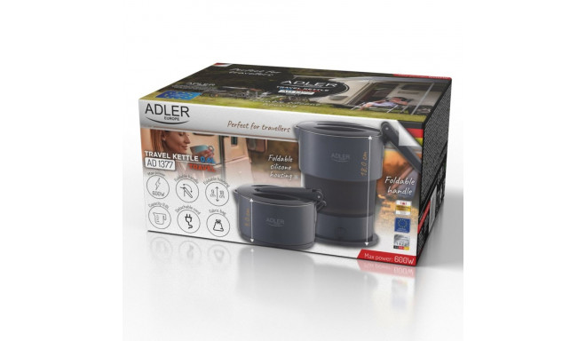 Electric Kettle - ADLER AD 1377g 0.6L 600W Foldable Auto Power-Off Grey Silicone