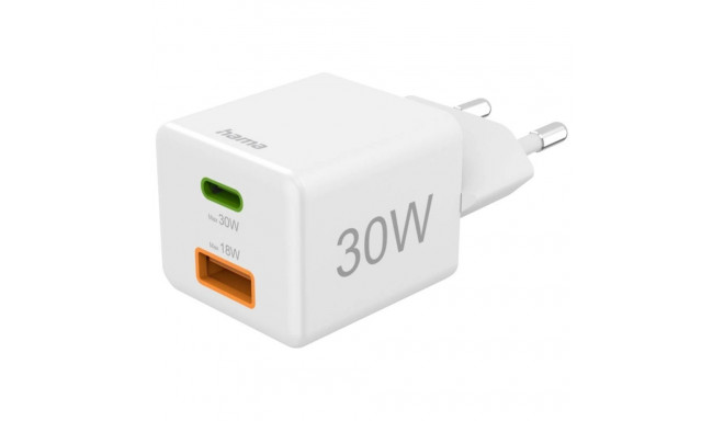 Hama Mini Adapter USB-C + USB-A 30W White