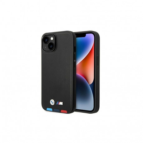 BMW Case BMW BMHMP14S22PTDK iPhone 14 6.1 "black / black Leather Stamp Tricolor Magsafe