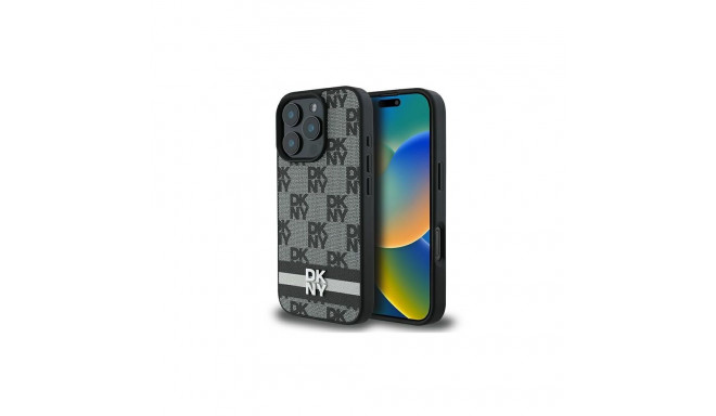 DKNY DKNY Checkered Pattern & Printed Stripes Case for iPhone 16 Pro Max - Black