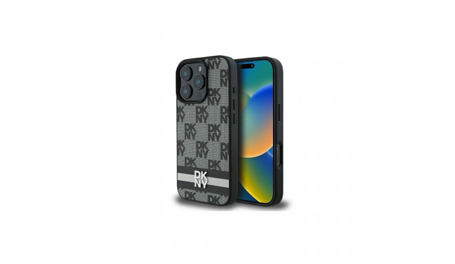 DKNY DKNY Checkered Pattern & Printed Stripes Case for iPhone 16 Pro - Black