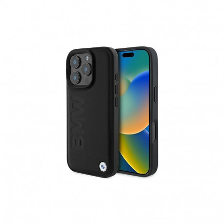 BMW BMW Leather Hot Stamp MagSafe iPhone 16 Pro Max Case - Black