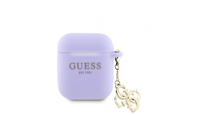 Guess Apple Airpods 1/2 Case Silicone Classic Logo Gold With 4G Charm Purple