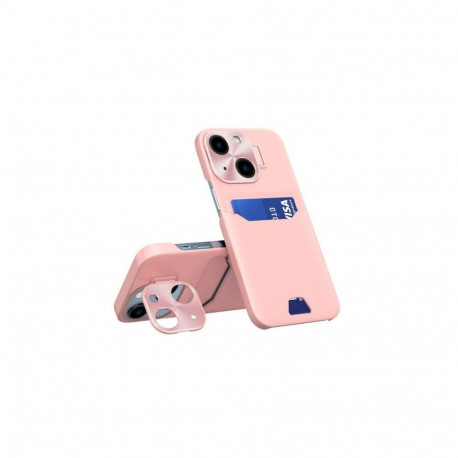 iLike Apple iPhone 14 Leather Stand Case cover card wallet with stand Pink