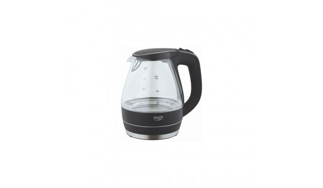 Adler Kettle Kettle AD 1224 Standard, Glass, Black, 2000 W, 360 rotational base, 1.5 L