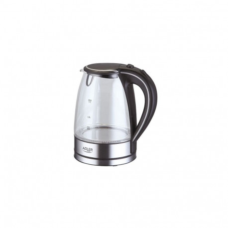 Adler Kettle AD 1225 Standard, 2000 W, 1.7 L, Glass, 360 rotational base, Stainless steel/Black