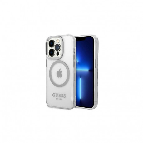 Guess Apple iPhone 14 Pro Max 6.7 hard case Metal Outline Magsafe Silver