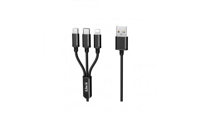 iLike Charging Cable 3 in 1, USB, Type C, Lightning, CCI02 Black