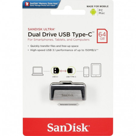 SanDisk USB-mälupulk SDDDC2-064G-G46 Ultra topeltliidesega 64GB Type-C USB