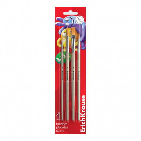 Brushes ERICH KRAUSE Jolly Friends for watercolours and gouache, synthetic, 4 pcs.