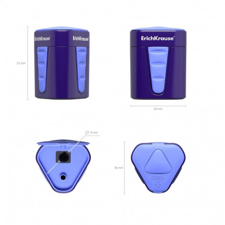 Plastic sharpener ErichKrause® 3-Touch with container and lid, color: assorted (box 12 pcs.)