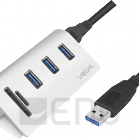 LogiLink USB-jaotur 3.0 3-Port kaardilugejaga, hõbedane