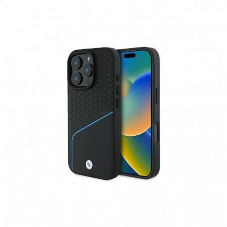 BMW BMW Signature Leather Textured & Line MagSafe iPhone 16 Pro Case - Black